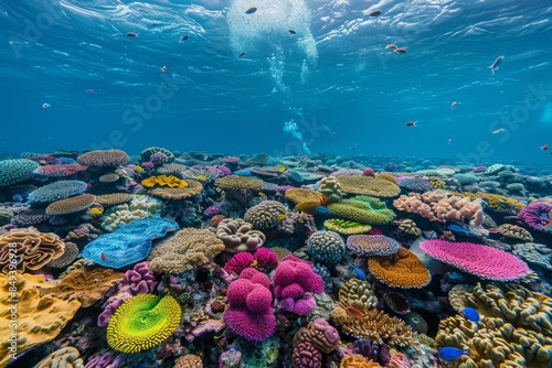Vibrant Coral Reef: Colorful Tropical Fish and Exotic Underwater Life in Clear Ocean Waters - Snorkeling and Scuba Diving Adventure in a Diverse Marine Ecosystem