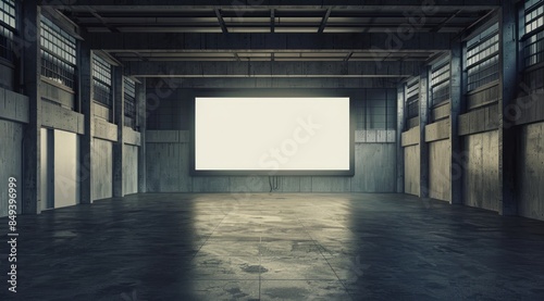 empty industrial room with large screen and blank space © mako