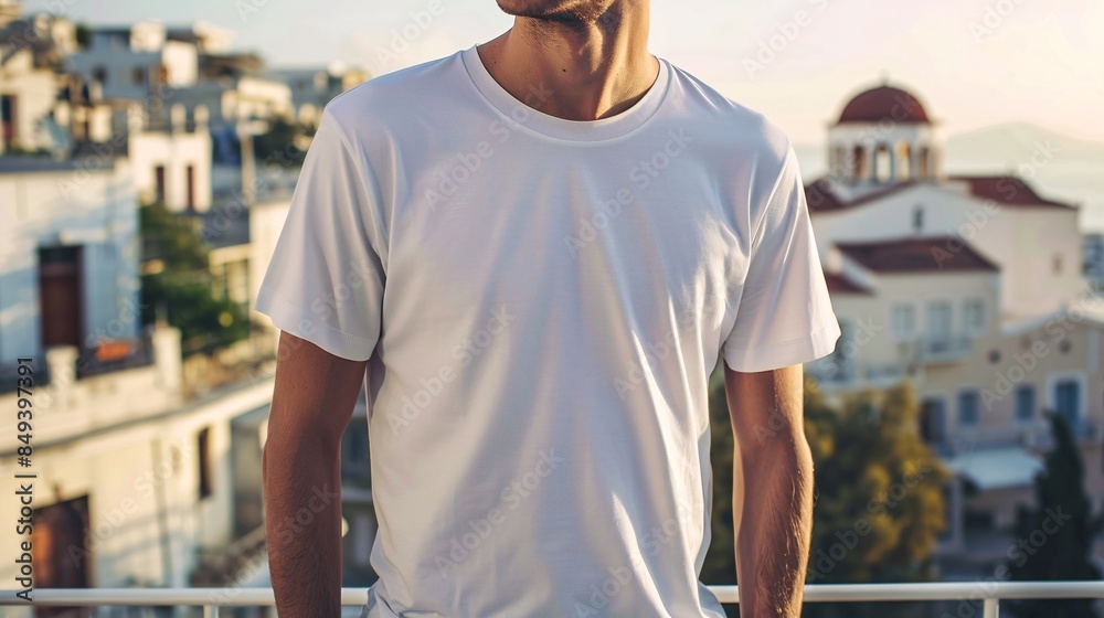 Young Model Shirt Mockup, man wearing white t-shirt in front of Greek architecture, Mediterranean Southern Europe, Shirt Mockup Template on hipster adult for design print, Male guy wearing casual t-sh Young Model Shirt Mockup, man wearing white t-shirt in front of Greek architecture, Mediterranean Southern Europe, Shirt Mockup Template on hipster adult for design print, Male guy wearing casual t-sh
