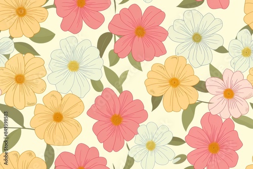 Wallpaper Mural Delicate Floral Pattern in Pastel Hues Torontodigital.ca