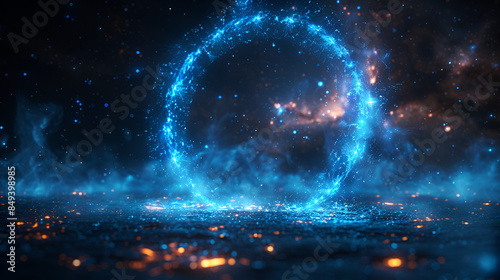 Ethereal Blue Energy Ring in a Starry Cosmic Landscape