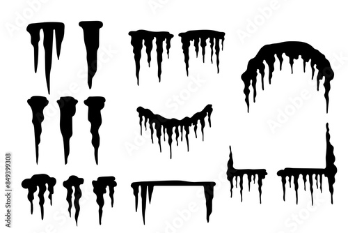 Set of black silhouette Icicles spiked sharp ice vector illustration isolated on white background