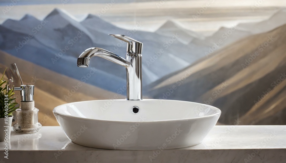 Fototapeta premium White Sink With Chrome Faucet