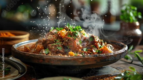 A vibrant serving of Zimbabwean mazondo with slowcooked cow hooves photo
