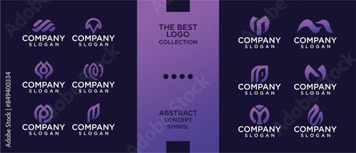 Collection of abstract monogram letter m logo technology design templates