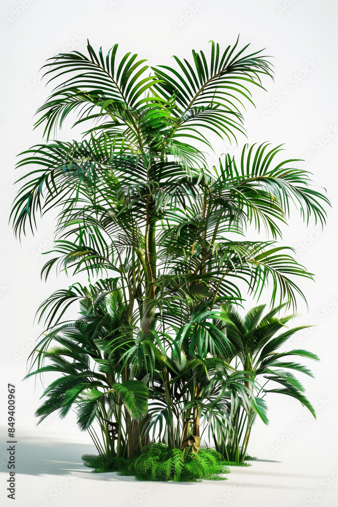 A tropical bush, mid shot, isolated on white background A tropical bush, mid shot, isolated on white background