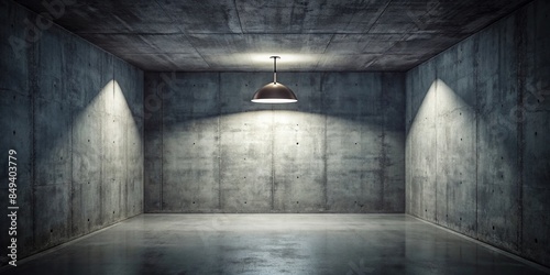 Dark room with concrete walls and a small light opening in the ceiling, ominous, creepy, solitude, mysterious
