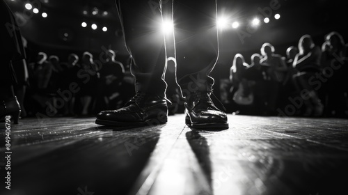 Tap dancer s feet against the stage floor photo