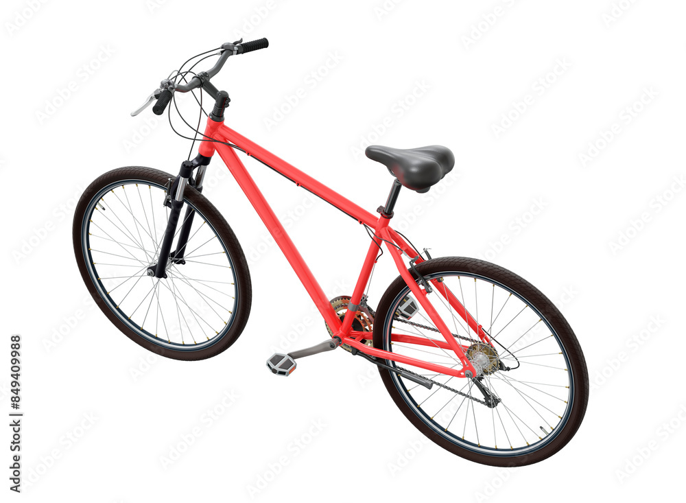 Red bicycle, side top view. Black leather saddle and handles. Png clipart isolated on transparent background Red bicycle, side top view. Black leather saddle and handles. Png clipart isolated on transparent background