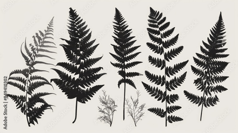 A close-up image of a fern plant in shades of gray, highlighting its delicate fronds