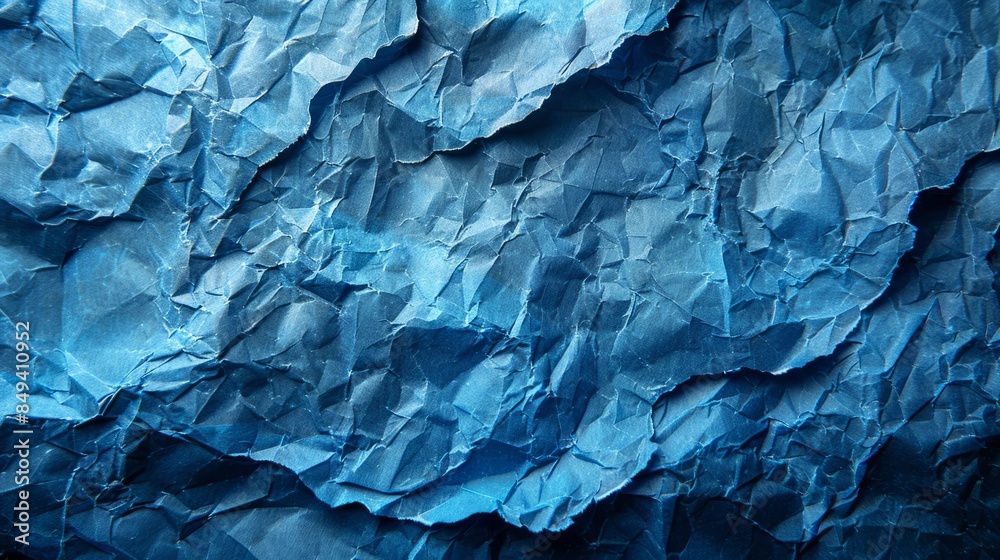 Color blue wrinkled paper with rough grain garbage on old blank color background Color blue wrinkled paper with rough grain garbage on old blank color background