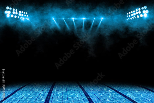swimming pool arena with spotlights and smoke