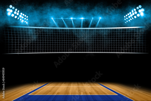 Illuminated Wooden Volleyball Court with Smoke
