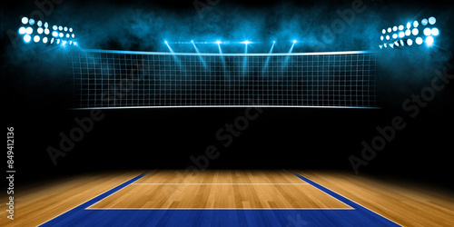 Illuminated Wooden Volleyball Court with Smoke