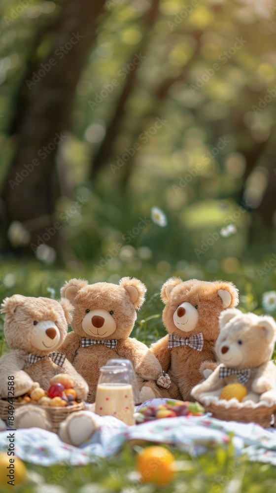 Friends enjoying a picnic in the park for National Teddy Bear Day, September 9th, bringing their favorite bears along, 4K hyperrealistic photo. Friends enjoying a picnic in the park for National Teddy Bear Day, September 9th, bringing their favorite bears along, 4K hyperrealistic photo.