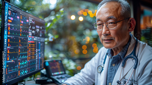 telemedicine setup facilitating remote consultations between doctors and patients. photo