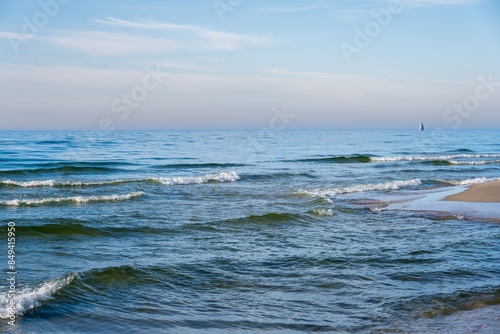 Obraz na płótnie view on wavy Baltic sea during sunny day in Poland w salonie