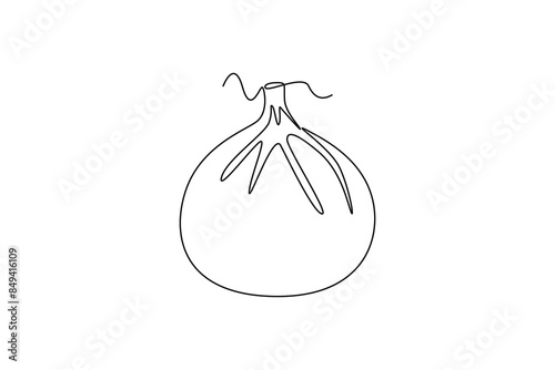 Single one line drawing whole healthy organic figs for orchard logo identity. Fresh exotic summer fruitage concept for fruit garden icon. Modern continuous line draw design graphic vector illustration