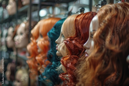 Mannequin heads displayed in a store for fashion and beauty products
