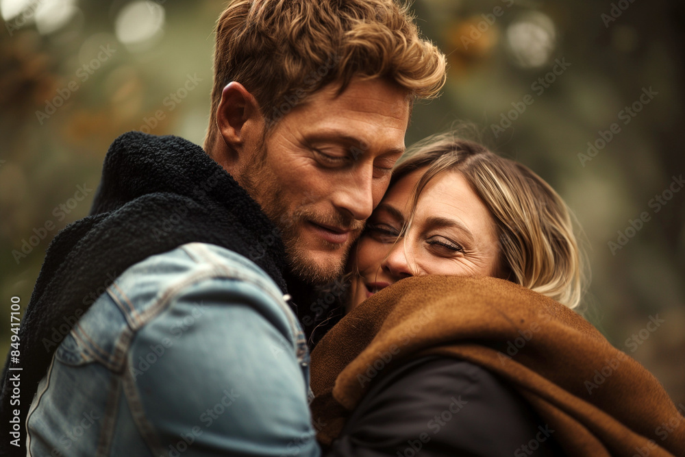 Happy Caucasian couple hugging outdoors, Family, Happiness, Couple, Happy Caucasian couple hugging outdoors, Family, Happiness, Couple,