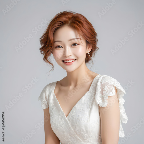 portrait of a happy woman isolated white background 