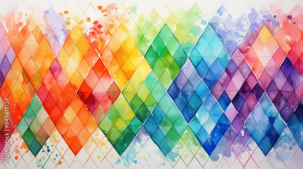 Rainbow Watercolor Painting, Argyle Pattern, background texture, graphic resource Rainbow Watercolor Painting, Argyle Pattern, background texture, graphic resource