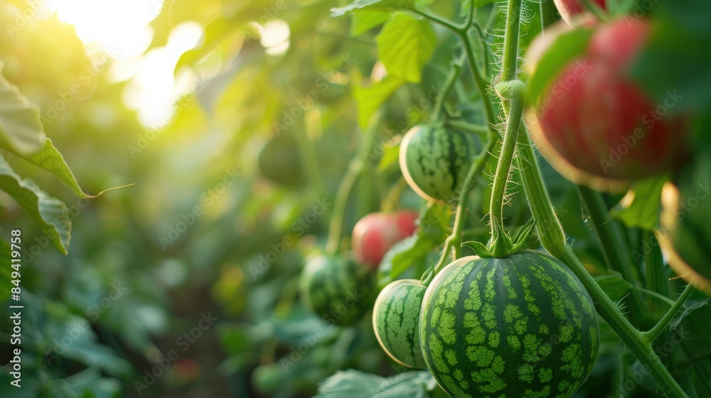 Fototapeta premium Portrait of of owner african american woman business farmer check quality product, agriculture, healthy, fruit, watermelon in greenhouse melon organic farm