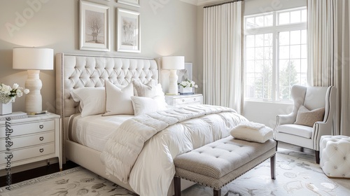 Experience the timeless elegance of a white-toned bedroom, where minimalist design and neutral hues create a calm and inviting space