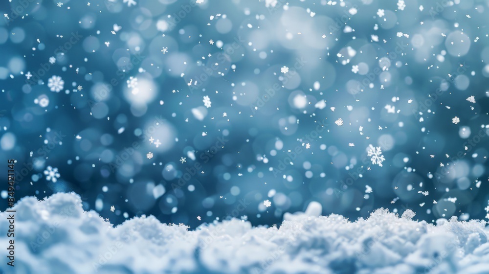 Visualize a blue background with a gentle snowfall effect, using white flakes. Visualize a blue background with a gentle snowfall effect, using white flakes.