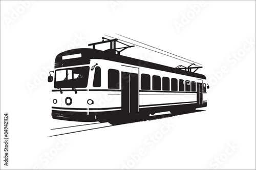 Tram Silhouette vector. Cable Tram vehicle black silhouette vector. electric train silhouette.