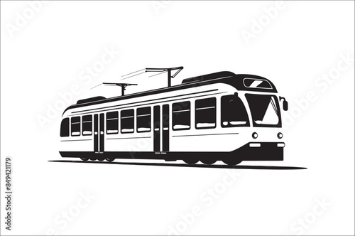 Tram Silhouette vector. Cable Tram vehicle black silhouette vector. electric train silhouette.