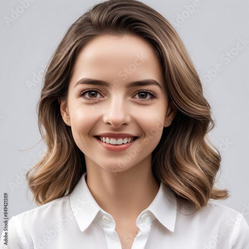 portrait of a happy business woman isolated white background
