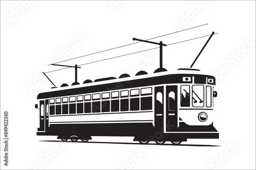 Tram Silhouette vector. Cable Tram vehicle black silhouette vector. electric train silhouette.