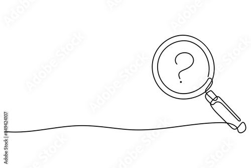 Line drawing magnifying glass with question mark icon vector illustration search concept