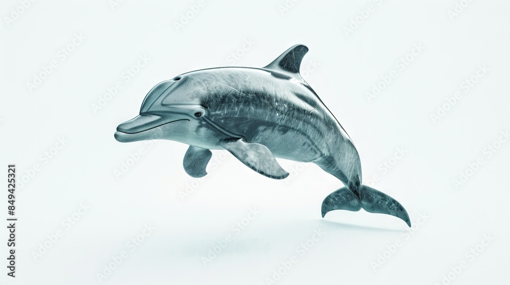 Fototapeta premium A dolphin jumps out of the water with its mouth wide open and nostrils visible