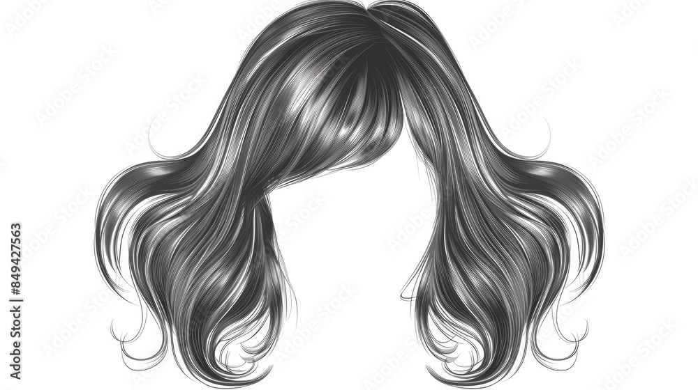 A black and white drawing of a woman's hairstyle, featuring curly locks and a simple yet elegant design A black and white drawing of a woman's hairstyle, featuring curly locks and a simple yet elegant design