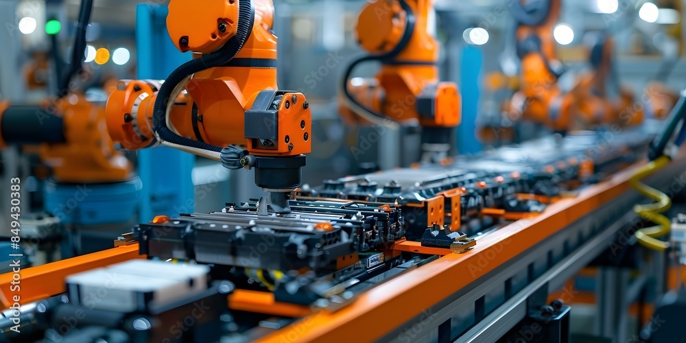 Precise Robotic Assembly Installing Lithium-Ion Cells in Electric Car Battery Pack. Concept Robotic Assembly, Lithium-Ion Cells, Electric Car, Battery Pack, Precision Precise Robotic Assembly Installing Lithium-Ion Cells in Electric Car Battery Pack. Concept Robotic Assembly, Lithium-Ion Cells, Electric Car, Battery Pack, Precision
