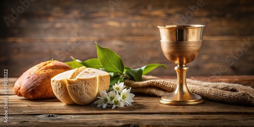 Easter Communion still life with chalice of wine and bread, Holy, Communion, Easter, religious, Christianity, sacrament photo