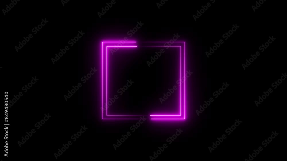 Neon square frame animation and moving neon square, rectangle frame isolated on black background. Neon square frame animation and moving neon square, rectangle frame isolated on black background.