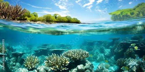 Vibrant coral reef full of life in turquoise ocean highlighting marine conservation. Concept Marine Conservation, Coral Reefs, Ocean Biodiversity, Underwater Photography, Turquoise Waters