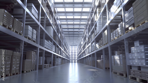 expansive distribution warehouse featuring high shelves for business and marketing use