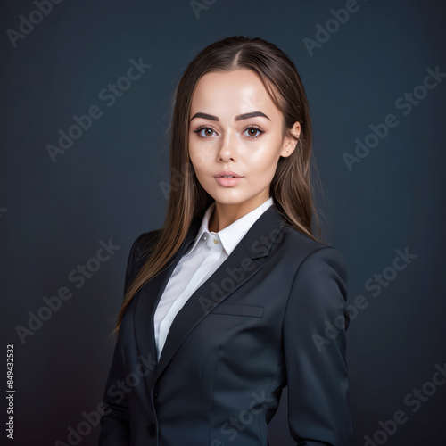 portrait of a business woman, black suit and background