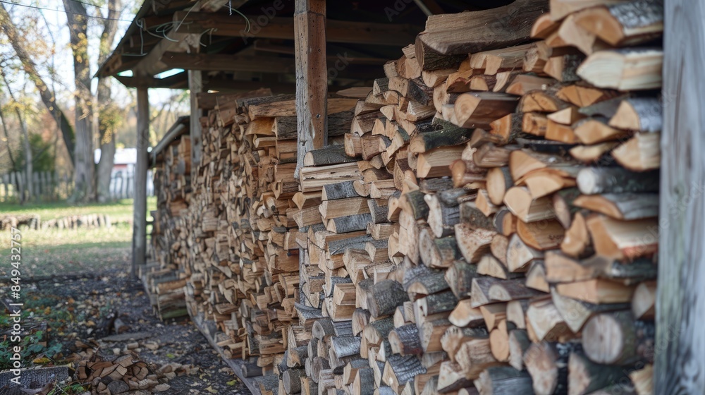 Firewood that has been collected is stacked in the woodpile Firewood that has been collected is stacked in the woodpile