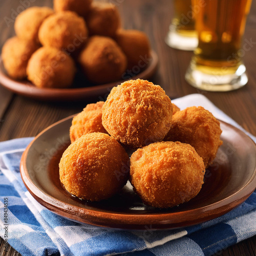 A rustic plate of traditional Dutch bitterballen photo