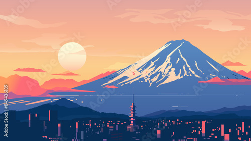 Tokyo with Mount Fuji at Sunset Stunning Cityscape Art