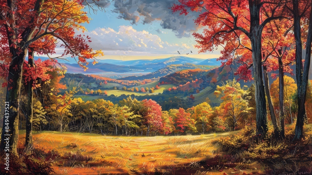Rustic charm of autumn trees casting their colorful canopy over the landscape Rustic charm of autumn trees casting their colorful canopy over the landscape