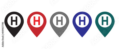 Hospital location pin icon set vector illustration.