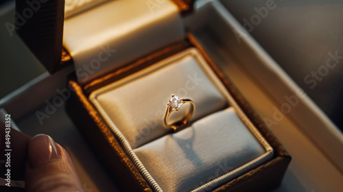 Radiant Diamond Engagement Ring in Box at Glamorous Salon