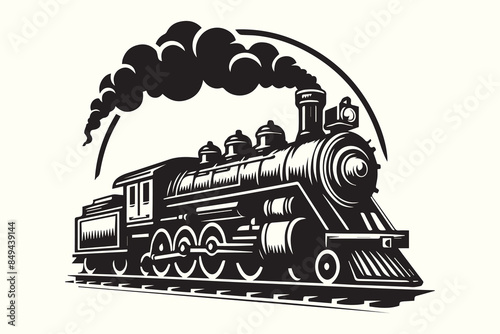 Vintage Locomotive silhouette vector illustration.