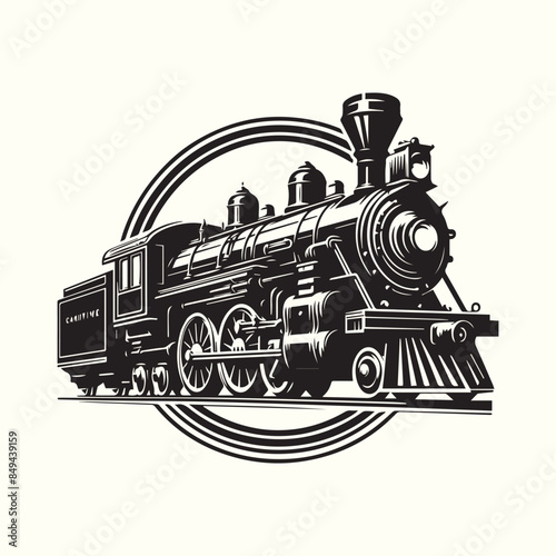 Vintage Locomotive silhouette vector illustration.